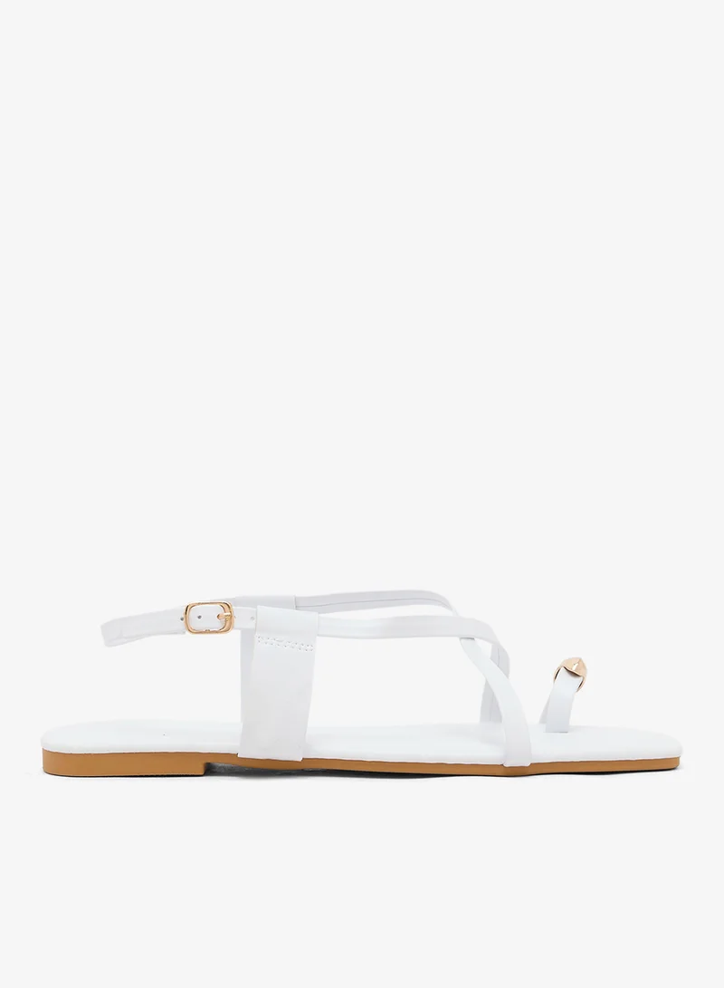 Gold Toe Ring Strap Detail Flat Sandals
