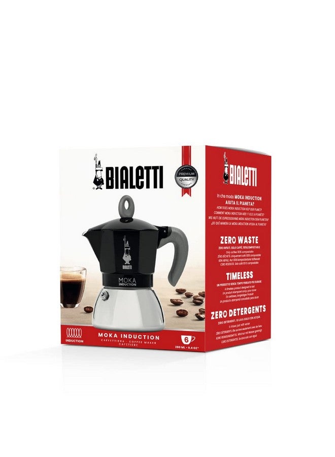 BIALeTTI بيالتي - موكا إندكشن، وعاء موكا، مناسب لجميع أنواع المواقد، 6 أكواب إسبريسو (9.4 أونصة إسبريسو)، 280 مل، أسود - Image 2