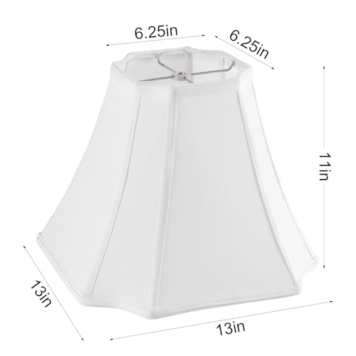 PIKOPIKO Pure White Linen Square Cut Corner Bell Lamp Shade Medium Lampshade 6.25×6.25''Top13×13''Bottom×11''Hight(Spider) Rustic Lamp Shade for Table & Floor Lamp - Lampshade Replacement - Image 3