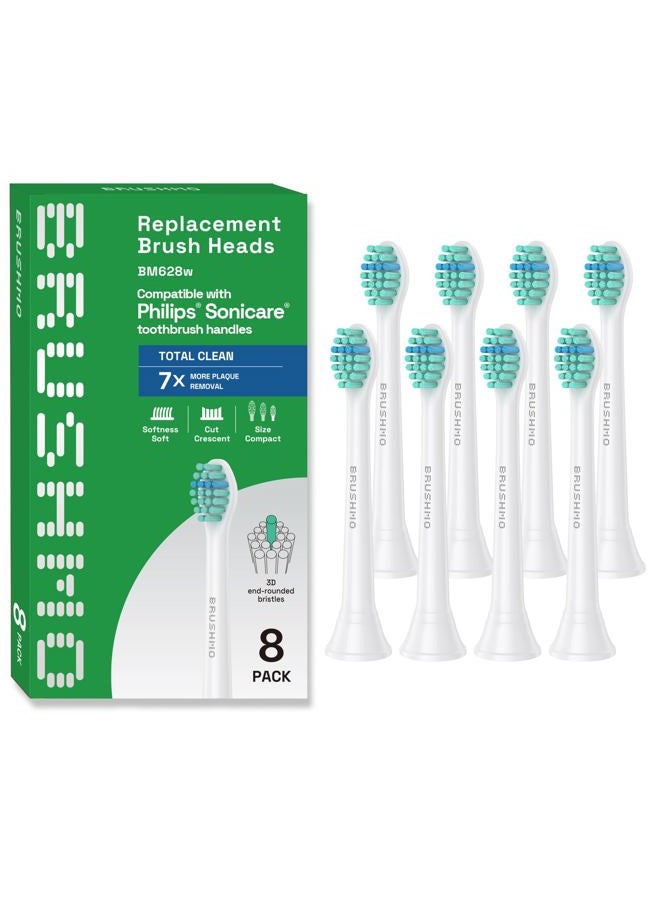 Brushmo Compact Size Replacement Toothbrush Heads Compatible for Philips Sonicare ProResults HX6023 Superior Clean, Better Gum Health, Smaller Heads for Hard-to-Reach Areas, BM628, 8 Pack - Image 1