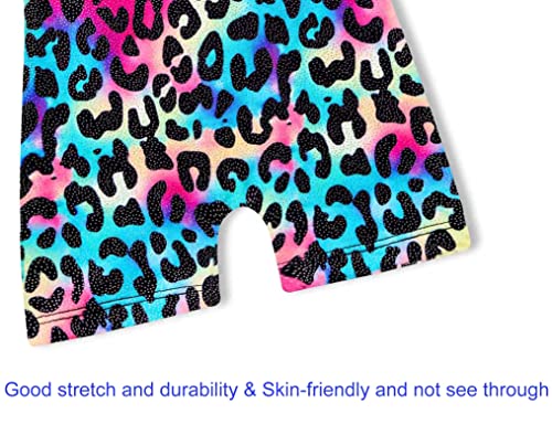 Domusgo Girls Leotards for Gymnastics Size 5-6 Years Old Sparkly Leopard Rainbow Unitard with Shorts - Image 5