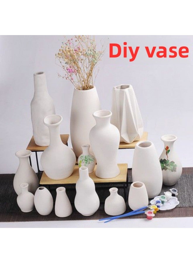 Beauenty Gypsum White Embryo Painted Vase Art Semi-finished Material Children's Plain Coloring Mold Parent-Child Coloring Hair-Color:Medium Vase Set With Pigment Refills  - Image 2