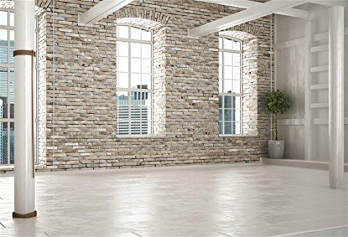 CSFOTO 7x5ft Polyester Brick House Backdrop Empty office backgrounds for Zoom Meeting Business Room Workplace Living Room Video Backdrops Background Home Office Decor Background for Video Conferencing - Image 2