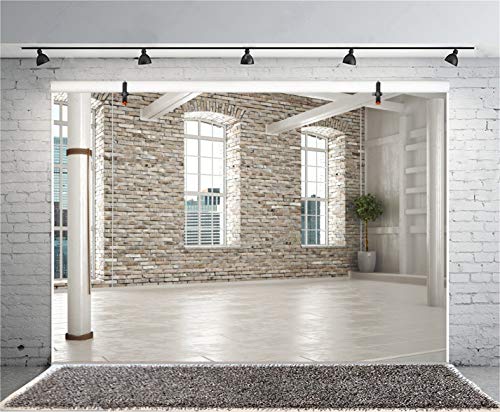 CSFOTO 7x5ft Polyester Brick House Backdrop Empty office backgrounds for Zoom Meeting Business Room Workplace Living Room Video Backdrops Background Home Office Decor Background for Video Conferencing - Image 3