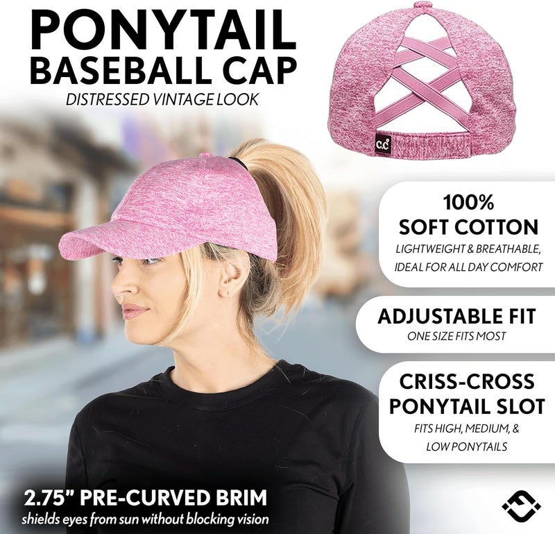 Funky Junque Ponytail Hat for Women - Baseball Cap with Adjustable Fit & High Pony Tail Criss Cross Back for Everyday Wear - Image 2