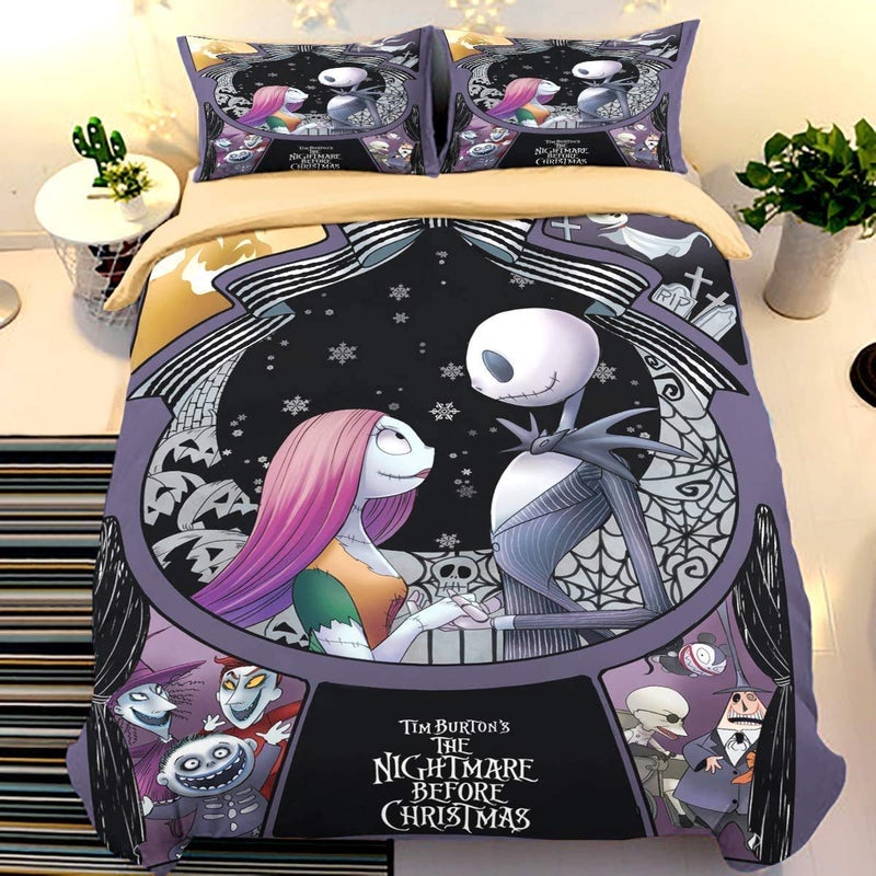 Ankeyoo Nightmare Christmas Duvet Cover 3 Pcs Set with 2 Pillowcases Cartoon Skull Bedding Set with Zipper Closure Luxury Soft Microfiber Bedding (King (U.S. Standard)) - Image 1