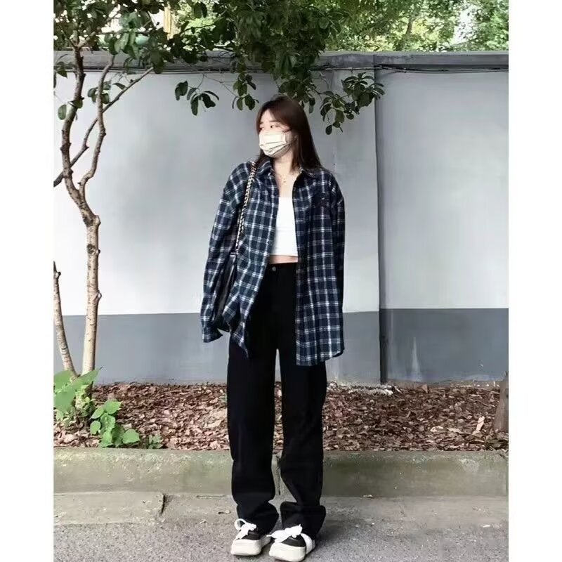 Plaid Long Sleeve Shirt Japanese Style Hong Kong Style Ins Loose Shirt Men'S And Women'S Summer Trendy Couple'S All-Match Casual Jacket - Image 4
