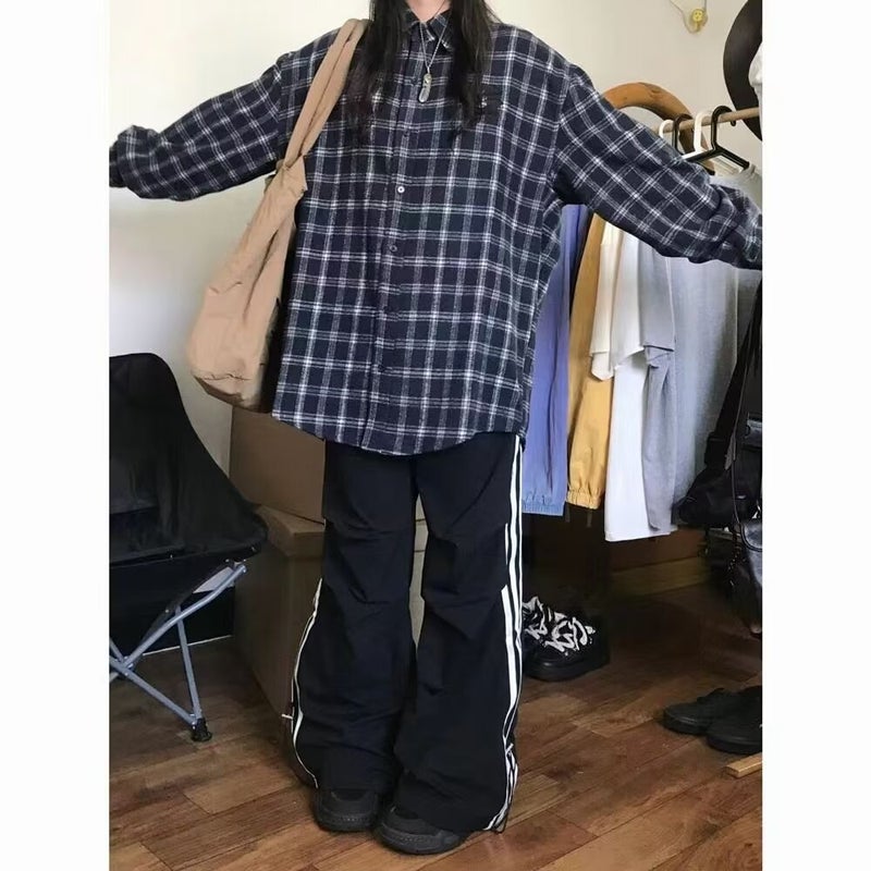 Plaid Long Sleeve Shirt Japanese Style Hong Kong Style Ins Loose Shirt Men'S And Women'S Summer Trendy Couple'S All-Match Casual Jacket - Image 1