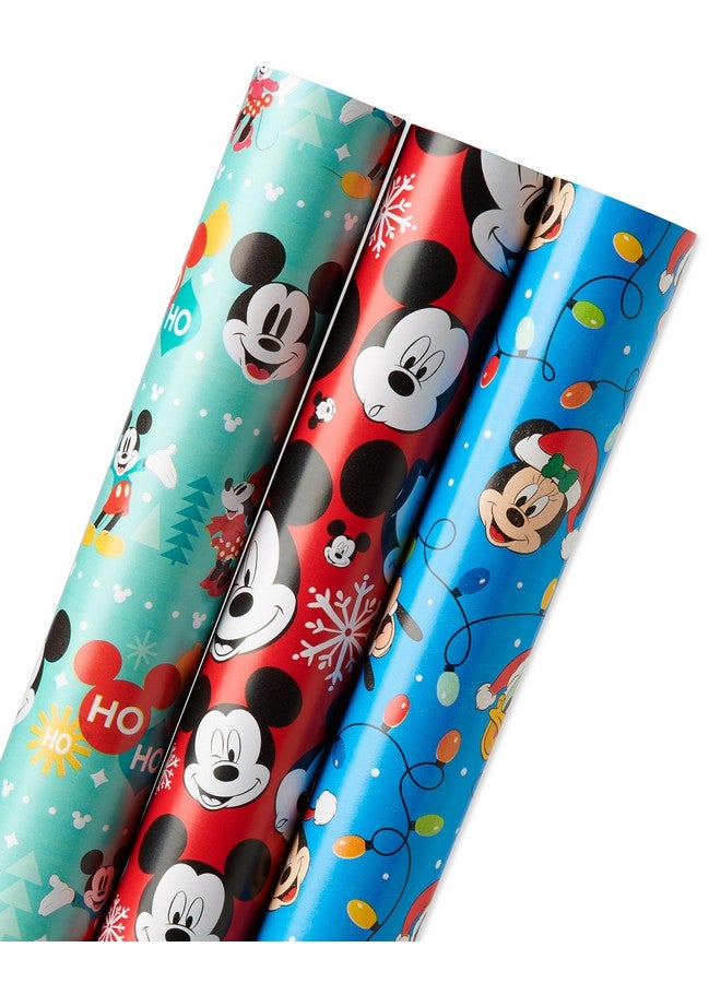 American Greetings 105 sq. ft. Disney Christmas Wrapping Paper Bundle with Cut Lines, Mickey Mouse (3 Rolls 30 in. x 14 ft.) - Image 4