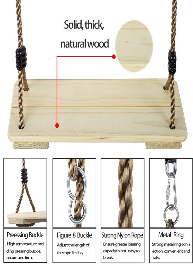 NOSTIFY Wooden Swing Seat, Nostalgic Outdoor Wood Swing for Kids , Tree Straps Set Accessories for Backyard Patio Garden Playground, Height Adjustable (Raw wood) - Image 3