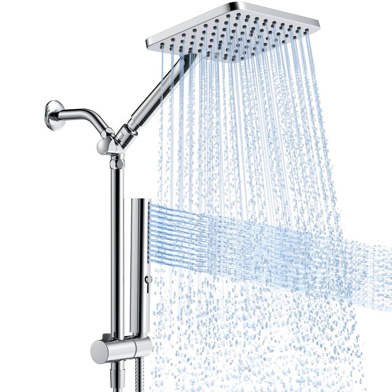 Hombeter Shower Heads with Handheld Combo 10 Inch High Pressure Rain Shower Head Height Adjustable Dual 2 in 1 Shower Head System with Stainless Steel Hose