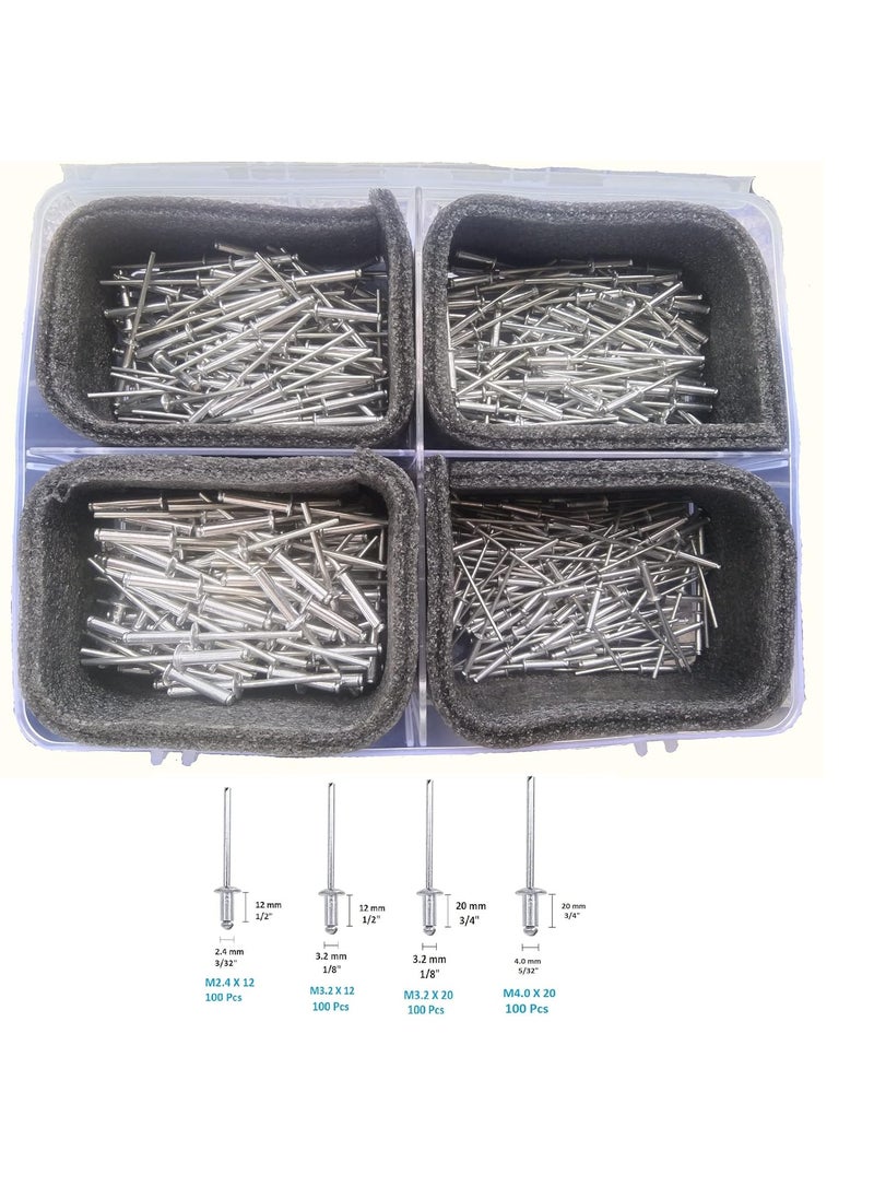 GSK Cut GSK Cut Aluminum Blind Rivet POP Rivets for Riveting GunRiveter Machine 4 Sizes Pack of 400 Pieces  - Image 2