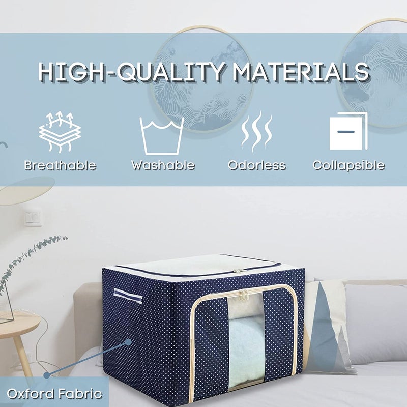 Deoxys Deoxys 66 LTR Foldable Steel Frame Cloths Zip Organizer Bag and Oxford Fabric Storage Living Cover Boxes For Wardrobe Shelves Clothes Sarees Bed Sheet Blanket PACK OF 1 Multicolor and Design  - Image 3