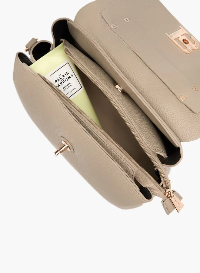 Flora Bella By Shoexpress Women's Textured Satchel Bag With Twist Lock Closure And Scarf Detail