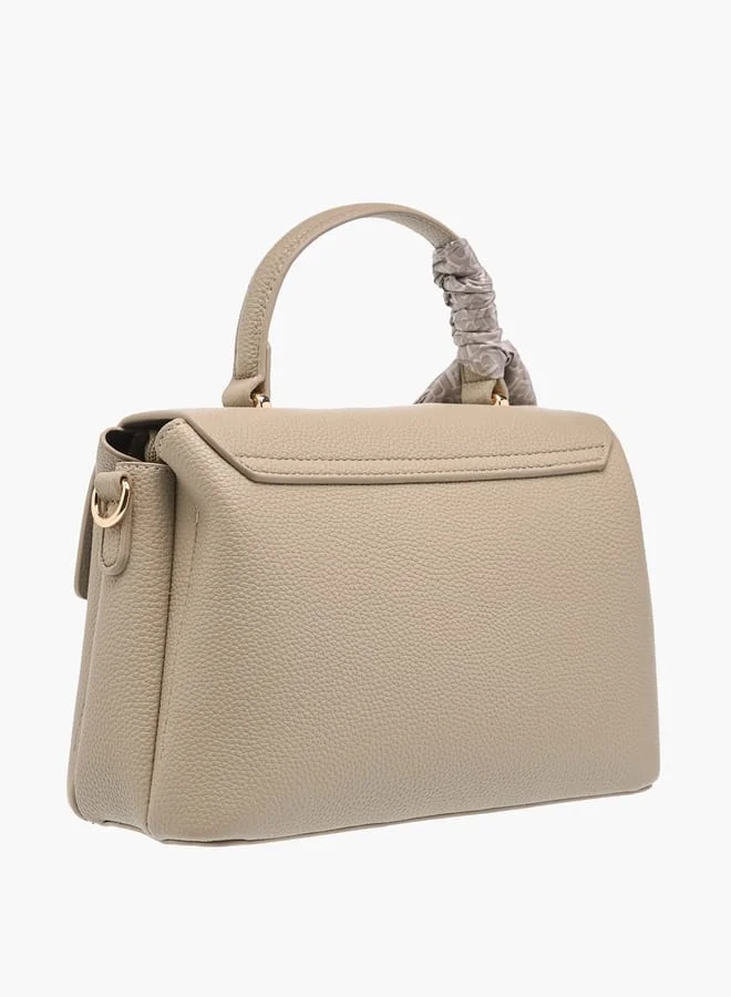 Flora Bella By Shoexpress Women's Textured Satchel Bag With Twist Lock Closure And Scarf Detail