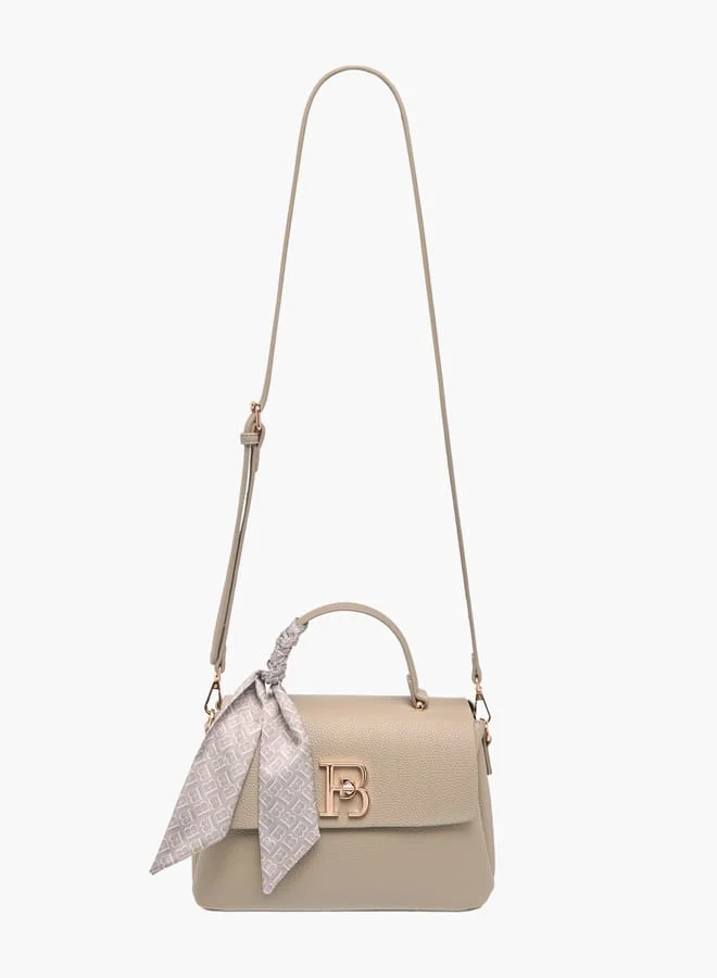 Flora Bella By Shoexpress Women's Textured Satchel Bag With Twist Lock Closure And Scarf Detail