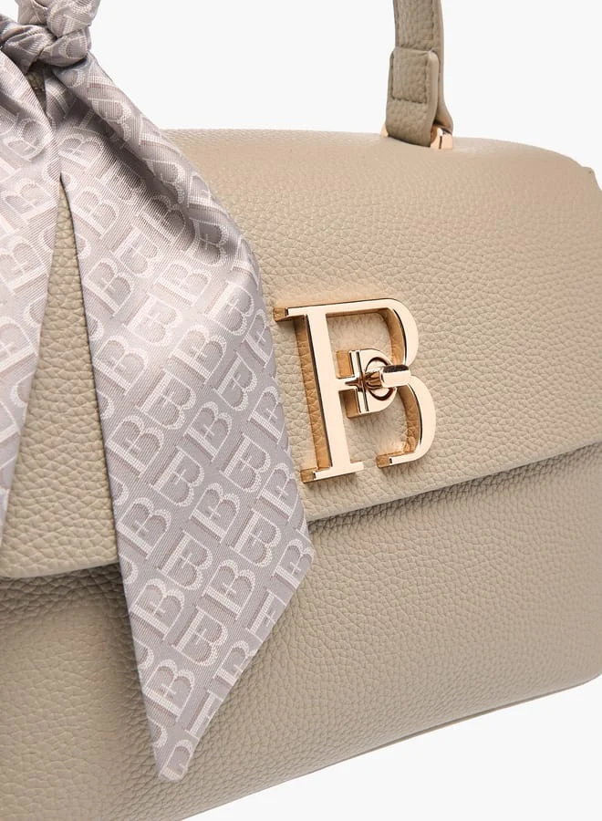 Flora Bella By Shoexpress Women's Textured Satchel Bag With Twist Lock Closure And Scarf Detail