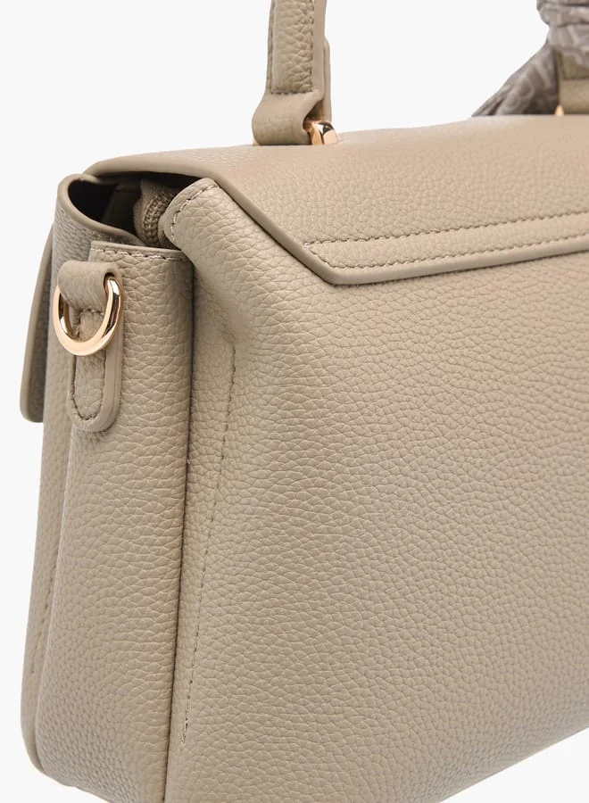 Flora Bella By Shoexpress Women's Textured Satchel Bag With Twist Lock Closure And Scarf Detail