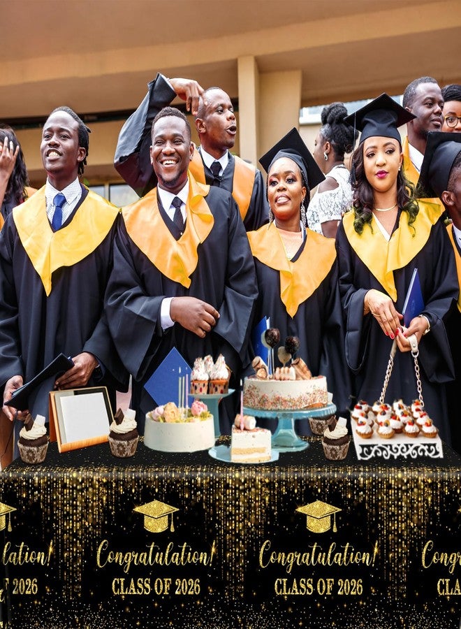 Dydamud Graduation Decorations 2026, 3Pcs Graduation Tablecloth Class of 2026 Black and Gold Table Cloth Plastic Table Covers for College High School Congrats Grad Party Decorations - Image 5