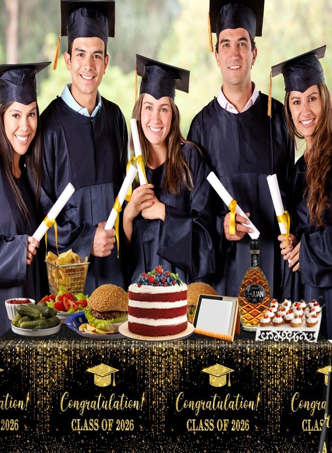 Dydamud Graduation Decorations 2026, 3Pcs Graduation Tablecloth Class of 2026 Black and Gold Table Cloth Plastic Table Covers for College High School Congrats Grad Party Decorations - Image 2