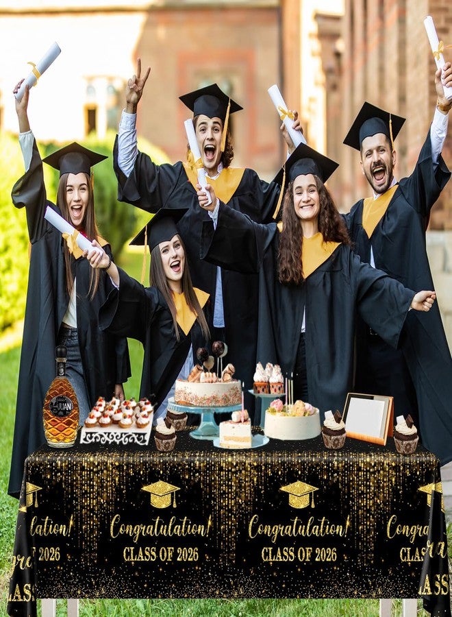 Dydamud Graduation Decorations 2026, 3Pcs Graduation Tablecloth Class of 2026 Black and Gold Table Cloth Plastic Table Covers for College High School Congrats Grad Party Decorations - Image 3