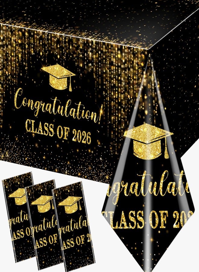 Dydamud Graduation Decorations 2026, 3Pcs Graduation Tablecloth Class of 2026 Black and Gold Table Cloth Plastic Table Covers for College High School Congrats Grad Party Decorations - Image 1