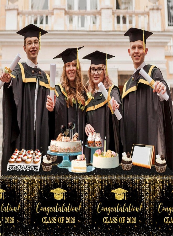 Dydamud Graduation Decorations 2026, 3Pcs Graduation Tablecloth Class of 2026 Black and Gold Table Cloth Plastic Table Covers for College High School Congrats Grad Party Decorations - Image 4