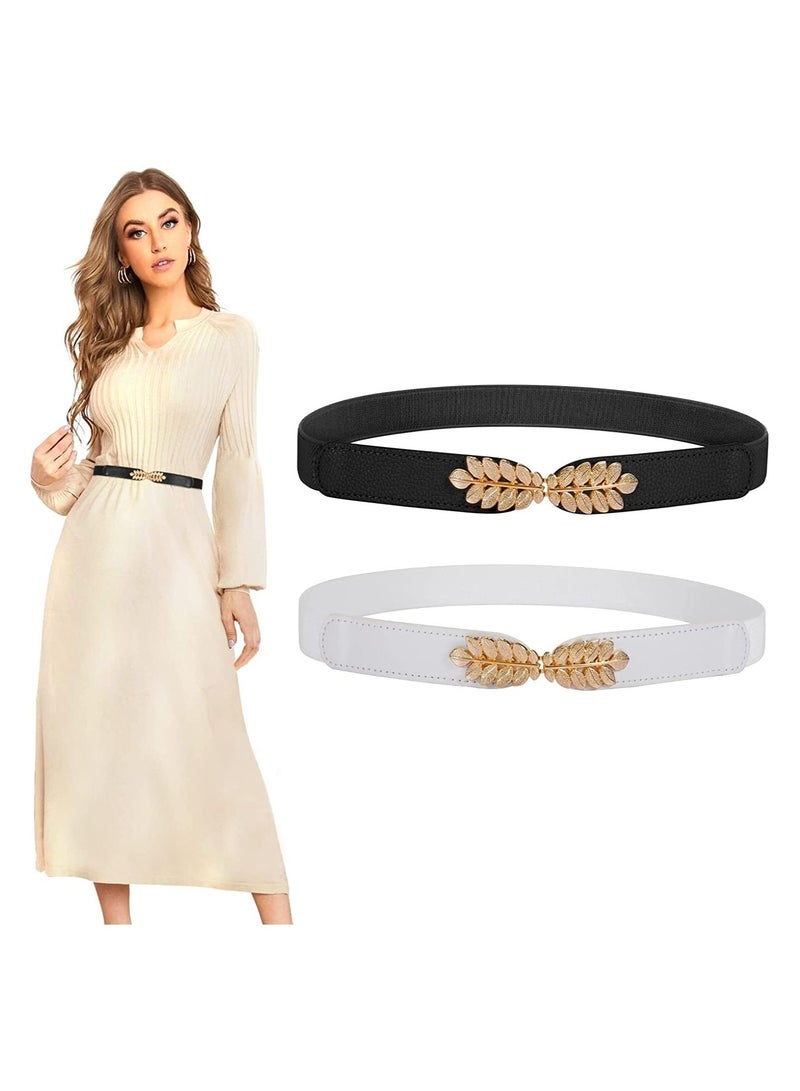 SYOSI Skinny Belts for Women, 2Pcs Stretch Retro Belt for Dress Fashion Skinny Thin Waist Belts, for Jeans Dress Shorts Wedding Dress Decoration, Versatile Belt Simple Pair Buckle Thin Belt - Image 1