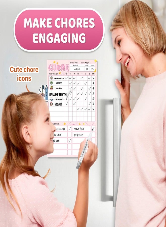Boxveria Magnetic Kids Chore Chart for 2 Kids Blue & Pink, Dry Erase Routine Chart for Kid Toddlers Teens Adult with Marker & Chore Stickers, Behavior Responsibility Chart for Kid at Home - Image 4
