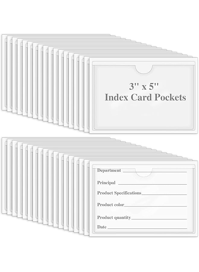 erorex Self Adhesive Index Card Pockets With Top Open For Loading 20 Pack Clear Plastic Labels Holders For Organizing Storage Bins Library Card Totes Shelves 3 Inch X 5 Inch Protecting Your Index Cards  - Image 1