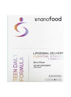 Codeage Codeage, Nanofood, Teen Daily Formula, Liposomal Delivery, Essential Vitamins + Omega-3, Berry, 30 Pouches, 0.5 fl oz (15 ml) Each  - Image 1