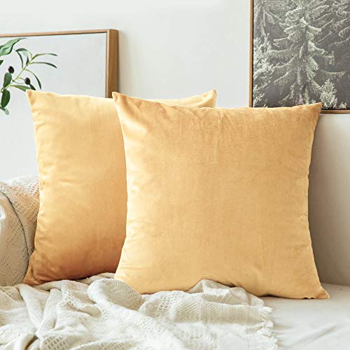 Khooti Fabric Velvet Cushion Cover | 24x24 Inches, Wheat - Pack of 3 | Solid Plain Soft & Smooth, Decorative Cushion Covers for Living Room, Bedroom, Couches, Chairs, Sofas, Beds & Home Decor - Image 1