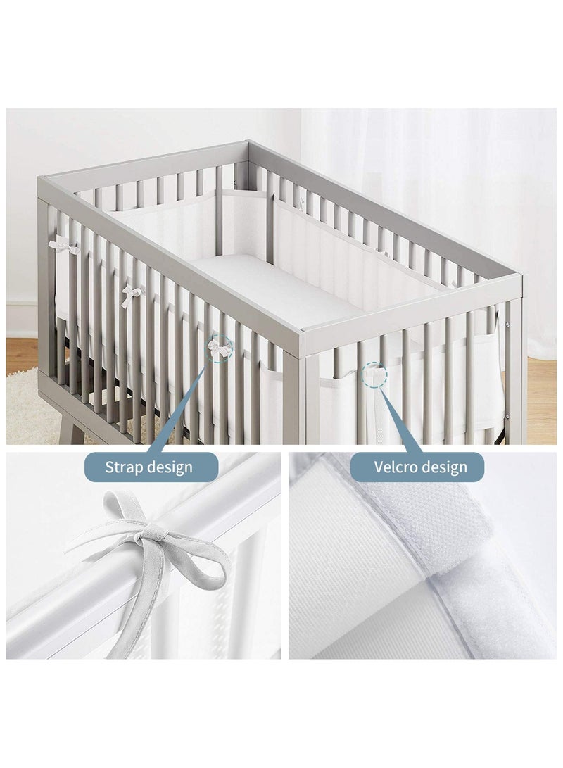 White Baby Crib Bumper Set - Breathable Mesh Bedside Protector, Anti-Collision Cotton Cot Liner, Baby Bed Rail Safety Guard, 2 Pieces - 340x28cm + 160x30cm  - Image 4