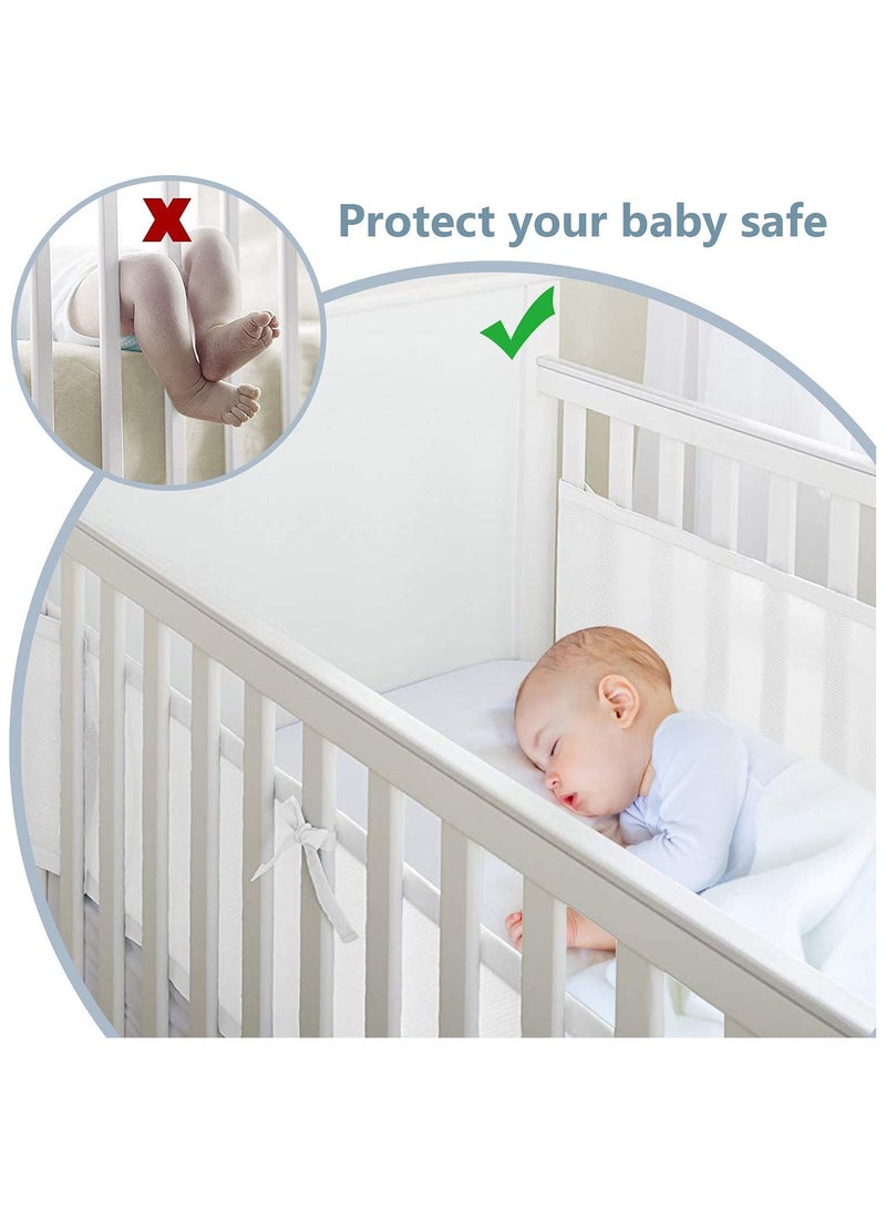 White Baby Crib Bumper Set - Breathable Mesh Bedside Protector, Anti-Collision Cotton Cot Liner, Baby Bed Rail Safety Guard, 2 Pieces - 340x28cm + 160x30cm  - Image 2
