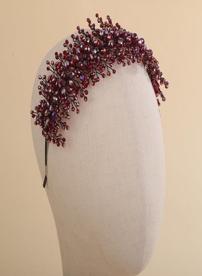 Rumtock Red Crystal Beads Black Hair Crown for Halloween Party Wedding Brides Women Tiara Handmade Jewelry (Black Red) - Image 3