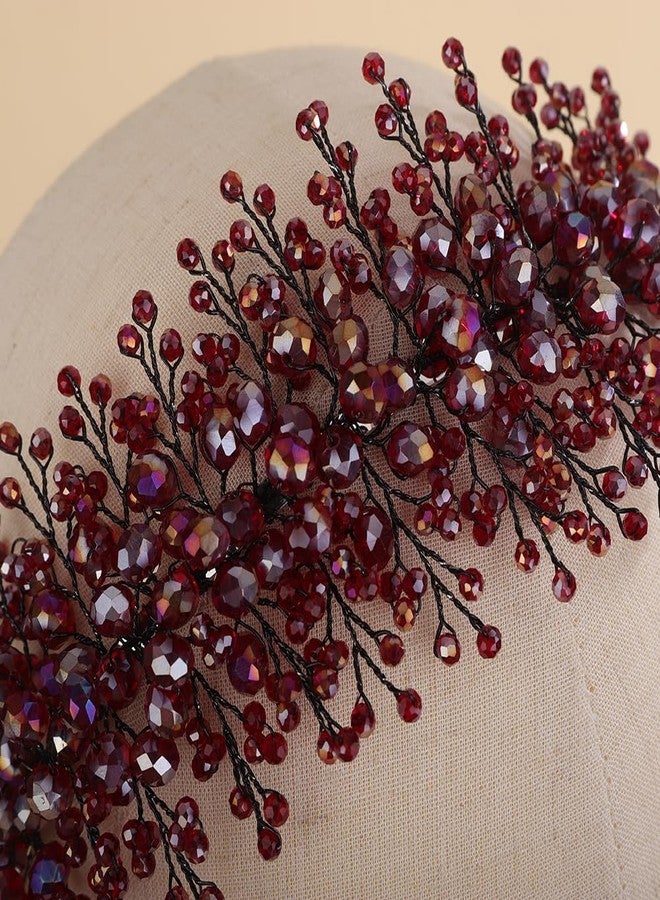 Rumtock Red Crystal Beads Black Hair Crown for Halloween Party Wedding Brides Women Tiara Handmade Jewelry (Black Red) - Image 4