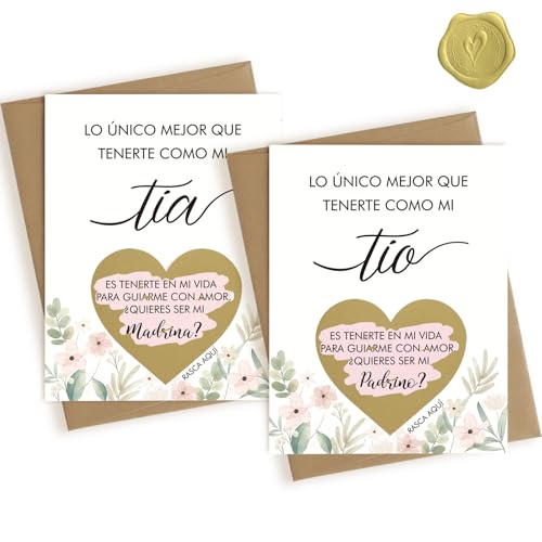 HAMUIERS Spanish Will You Be My Godparents Scratch Off Card for Auntie and Unlce, Godparents Proposal Gift from Niece Nephew, Godmother and Godfather Request Asking, Padrino andMadrina Proposal Card - Tia Tio - Image 1