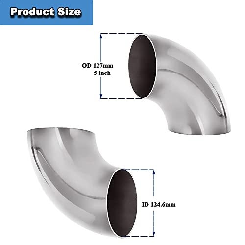 Musibo 5" Stainless Steel 90 Degree Exhaust Pipe Mandrel Bend Elbow Thickness 16GA/.065" Wall Suitable for Car Exhaust Pipe Modified, Stair Handrail,etc - Image 3
