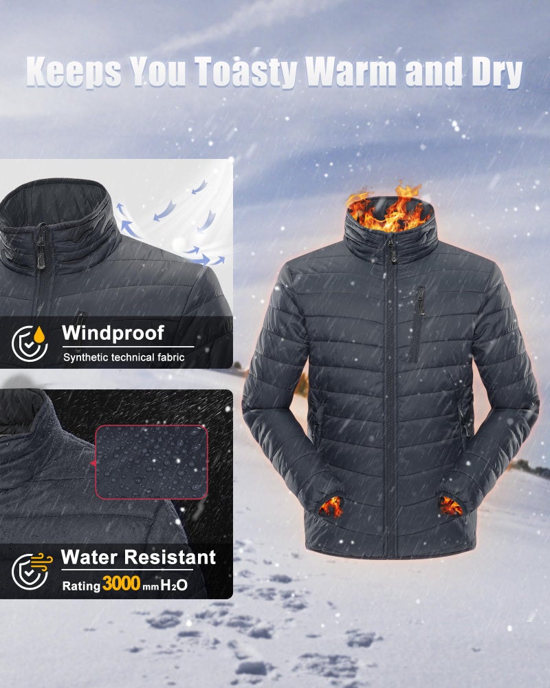 33,000ft Men's Lightweight Packable Insulated Puffer Winter Jacket, Water-Resistant Warm Quilted Puffy Coat - Image 4