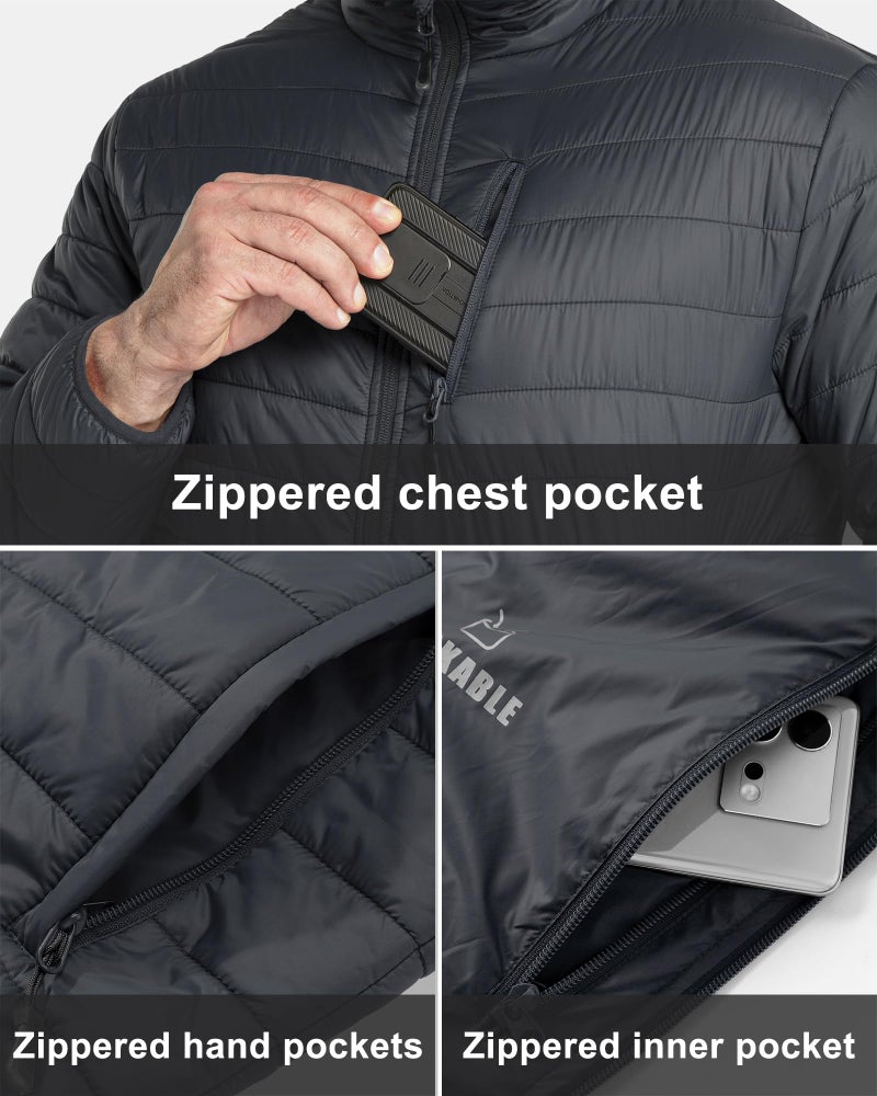 33,000ft Men's Lightweight Packable Insulated Puffer Winter Jacket, Water-Resistant Warm Quilted Puffy Coat - Image 5