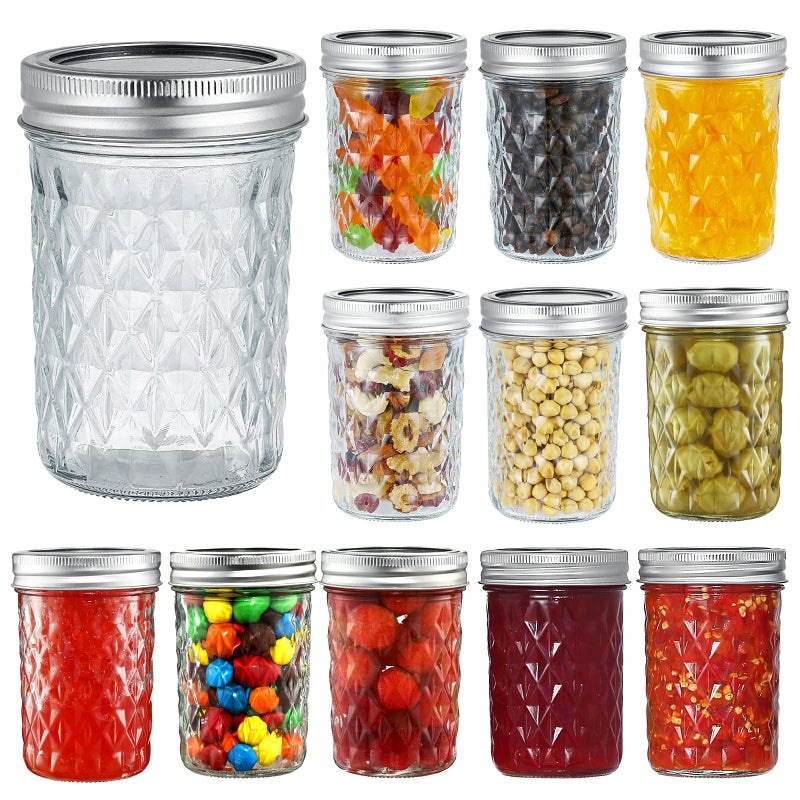 Yeboda 12 Pack 8 Oz Mason Jars With Airtight Lids And Bands Glass Canning Jars Ideal For Preserving Jam Honey Jelly Wedding Favors Shower Favors Sauces Diy Spice Jars Salad - Image 1