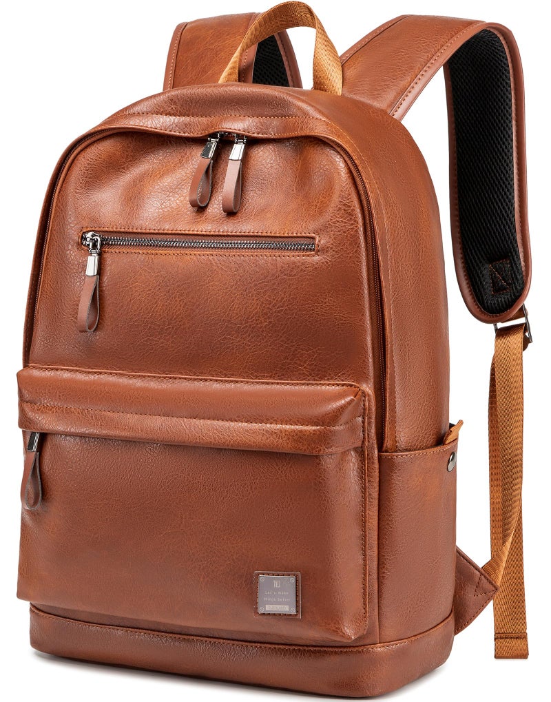weiatas Leather Laptop Backpack for Men Women Work, Lightweight School Backpack Bookbag for College Students, Waterproof Casual Daypack Travel Computer Backpack fits 15.6 (Brown) - Image 1