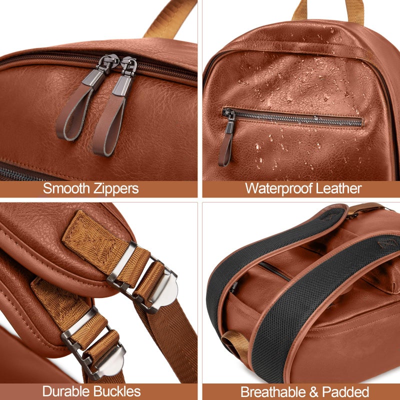 weiatas Leather Laptop Backpack for Men Women Work, Lightweight School Backpack Bookbag for College Students, Waterproof Casual Daypack Travel Computer Backpack fits 15.6 (Brown) - Image 5