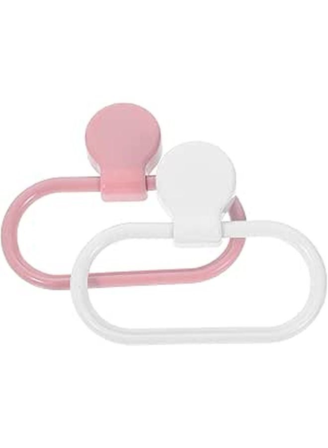2Pcs White And Pink Self Adhesive Towel Rings No Drill Bathroom Kitchen Rack - Image 1