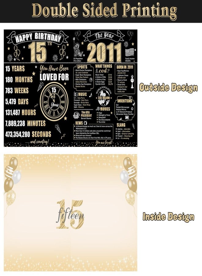 Turypaty Large 15th Birthday Card With Envelope for Boys Girls, 2011 Black Gold Happy 15th Birthday Giant Guest Signature Book Gifts, Big Vintage 2011 15 Greeting Card Decoration Party Supplies - Image 3