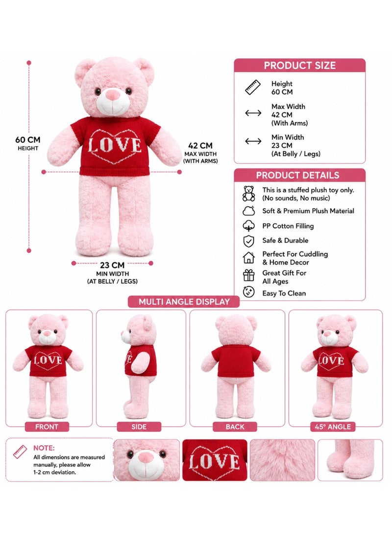 60 CM Large Plush Teddy Bear With LOVE Sweater – Soft Stuffed Bear Toy For Gifts & Room Decor - Image 3