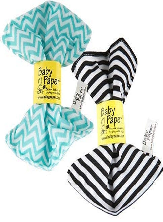 Baby Paper - 2 Pack of Crinkly, Sensory Toys, Black & White Stripe, Turquoise Zig Zag - Image 1