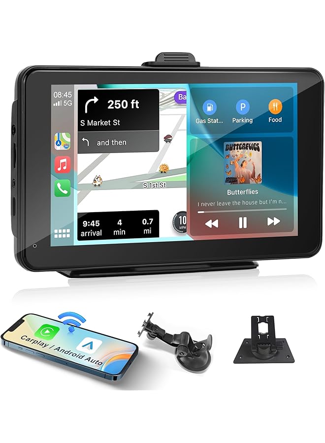 الثلاثة الكبار ستيريو سيارة لاسلكي Apple Carplay Android Auto، شاشة لمس محمولة 7 بوصة IPS شاشة Carplay راديو في وحدة الملاحة في لوحة القيادة مع بلوتوث، وصلة مرآة، التحكم الصوتي، كابل FM/AUX - Image 1