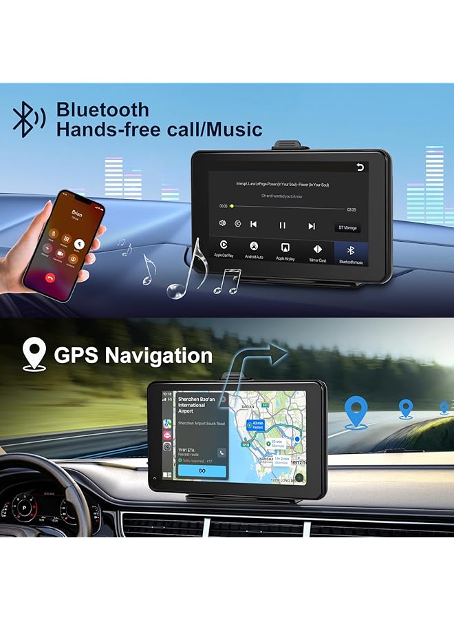 الثلاثة الكبار ستيريو سيارة لاسلكي Apple Carplay Android Auto، شاشة لمس محمولة 7 بوصة IPS شاشة Carplay راديو في وحدة الملاحة في لوحة القيادة مع بلوتوث، وصلة مرآة، التحكم الصوتي، كابل FM/AUX - Image 4