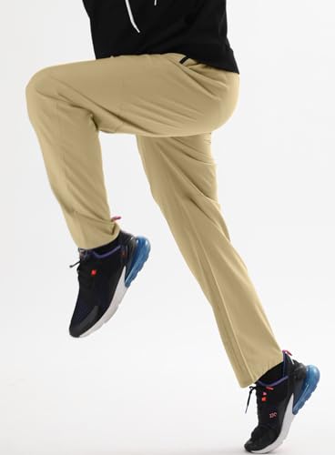 AIRIKE Mens Elastic Waist Hiking Pants Water Resistant QuickDry Lightweight Outdoor Sweatpants with Zipper Pockets Khaki - Image 3